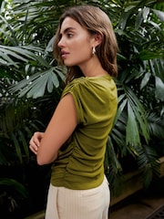 Olive Green Sleeveless Drape Top - Image 3 of 6