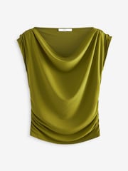 Olive Green Sleeveless Drape Top - Image 5 of 6
