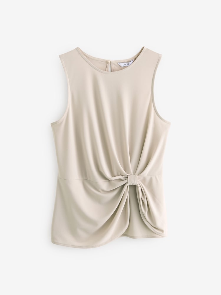 Ecru Bow Detail Jersey Sleeveless Top - Image 1 of 6