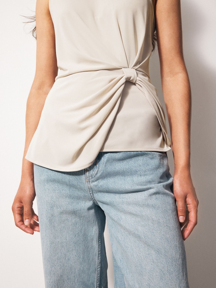 Ecru Bow Detail Jersey Sleeveless Top - Image 6 of 6