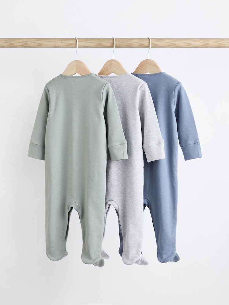Grey/Blue 3 Pack Baby Sleepsuits (0-2yrs) - Image 2 of 7