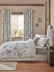 Grey/White 200 Thread Count 100% Cotton Floral Duvet Cover and Pillowcase Set - Image 2 of 5