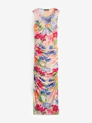 Multi Pink Floral Kew Collection Ruched Mesh Floral Maxi Dress - Image 6 of 7