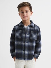 Reiss Blue Multi Idaho Wool Blend Check Overshirt - Image 3 of 7