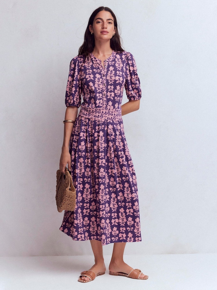 Boden Purple Amber Pleat Jersey Midi Dress - Image 1 of 6