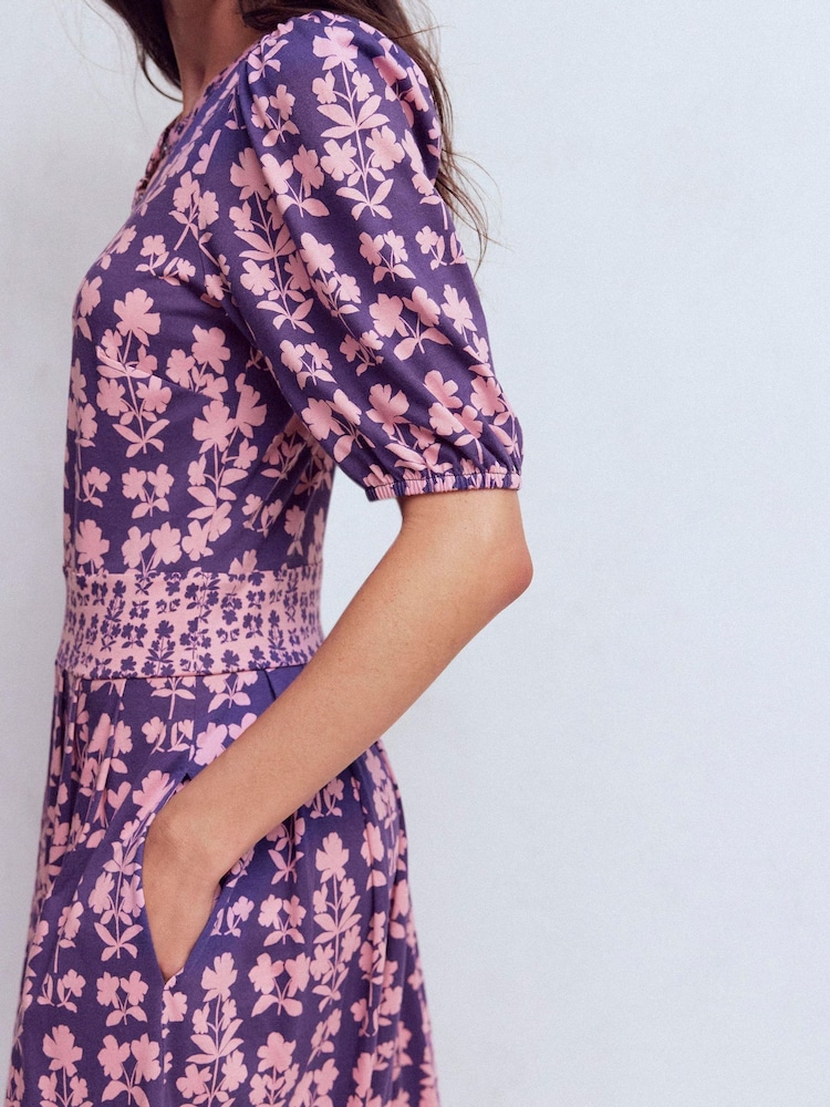 Boden Purple Amber Pleat Jersey Midi Dress - Image 2 of 6