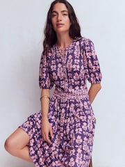 Boden Purple Amber Pleat Jersey Midi Dress - Image 4 of 6