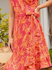 Sosandar Pink Printed 100% Linen Wrap Dress - Image 5 of 5