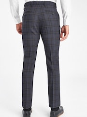 Navy Blue/Rust Brown Slim Fit Check Slim Fit Trousers - Image 2 of 4