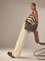 Khaki Green Leather Handheld Grab Bag - Image 1 of 8