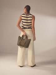 Khaki Green Leather Handheld Grab Bag - Image 3 of 8