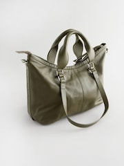 Khaki Green Leather Handheld Grab Bag - Image 5 of 8