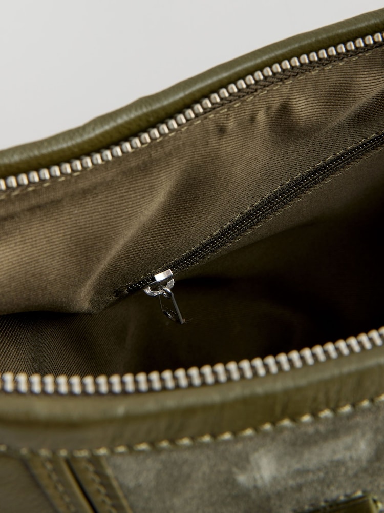 Khaki Green Leather Handheld Grab Bag - Image 8 of 8