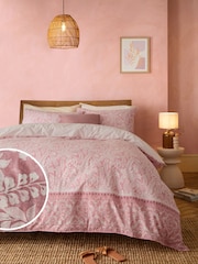 Pink Woodblock Reversible 100% Cotton Duvet Cover and Pillowcase Set - Image 1 of 8