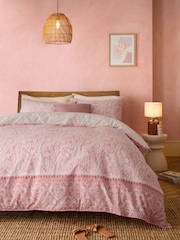 Pink Woodblock Reversible 100% Cotton Duvet Cover and Pillowcase Set - Image 2 of 8