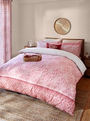 Pink Woodblock Reversible 100% Cotton Duvet Cover and Pillowcase Set - Image 4 of 8