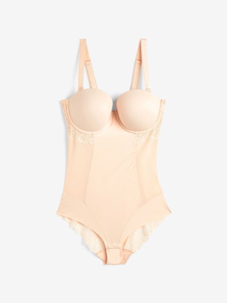 Pastel Rose Nude DD+ Firm Tummy Control Lightly Padded Lace Body - Image 2 of 2