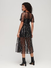 Superdry Black Sheer Sequin Woven Midi Dress - Image 2 of 3