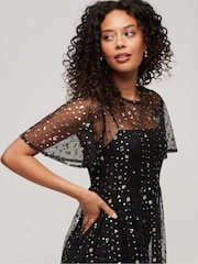 Superdry Black Sheer Sequin Woven Midi Dress - Image 3 of 3