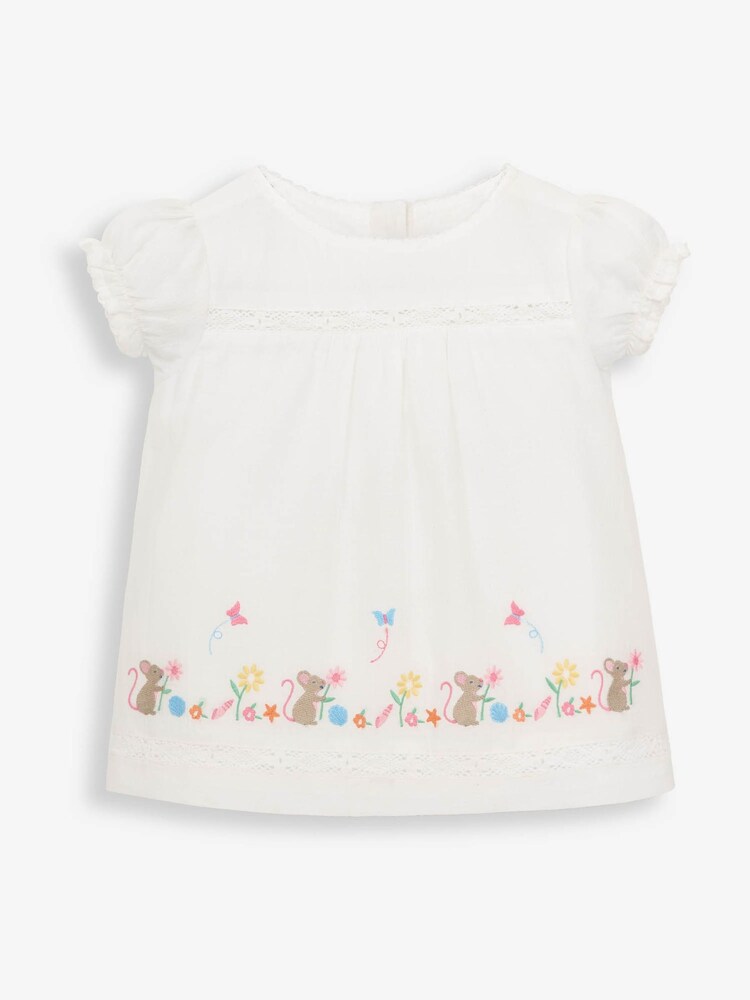 JoJo Maman Bébé White Girls' White Pretty Embroidered Mouse Blouse - Image 1 of 2