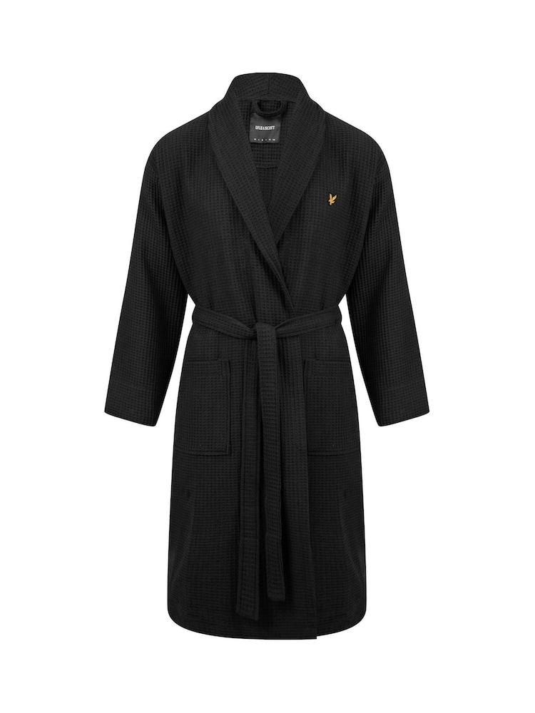 Lyle & Scott Black 100% Cotton Premium Waffle Bathrobe - Image 1 of 4