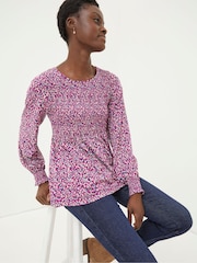 FatFace Pink Sara Animal Texture Top - Image 1 of 5