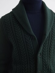 Reiss Forest Green Ashbury Cotton Blend Cable Knit Cardigan - Image 1 of 5