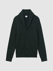 Reiss Forest Green Ashbury Cotton Blend Cable Knit Cardigan - Image 2 of 5