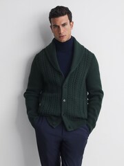 Reiss Forest Green Ashbury Cotton Blend Cable Knit Cardigan - Image 3 of 5
