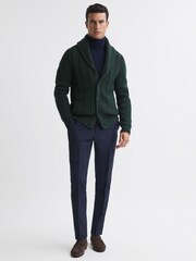 Reiss Forest Green Ashbury Cotton Blend Cable Knit Cardigan - Image 4 of 5
