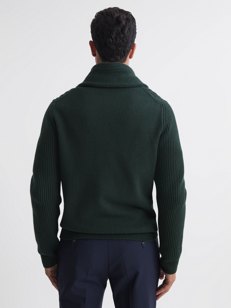 Reiss Forest Green Ashbury Cotton Blend Cable Knit Cardigan - Image 5 of 5