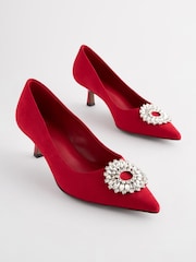 Red Regular/Wide Fit Forever Comfort® Jewel Trim Kitten Heels - Image 1 of 5