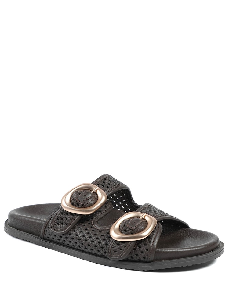 Jones Bootmaker Brown Gisela Leather Dual Buckle Sandals - Image 1 of 6