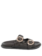 Jones Bootmaker Brown Gisela Leather Dual Buckle Sandals - Image 3 of 6