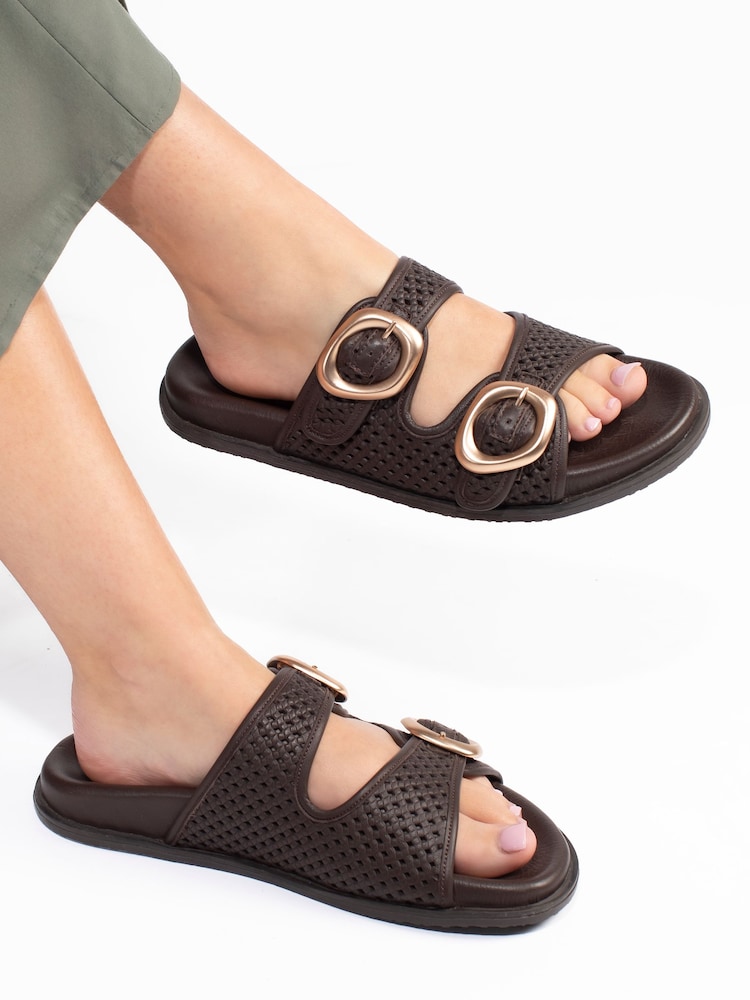 Jones Bootmaker Brown Gisela Leather Dual Buckle Sandals - Image 6 of 6