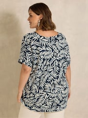 Evans Navy Blue Leaf Print V-Neck Shell Top - Image 3 of 5