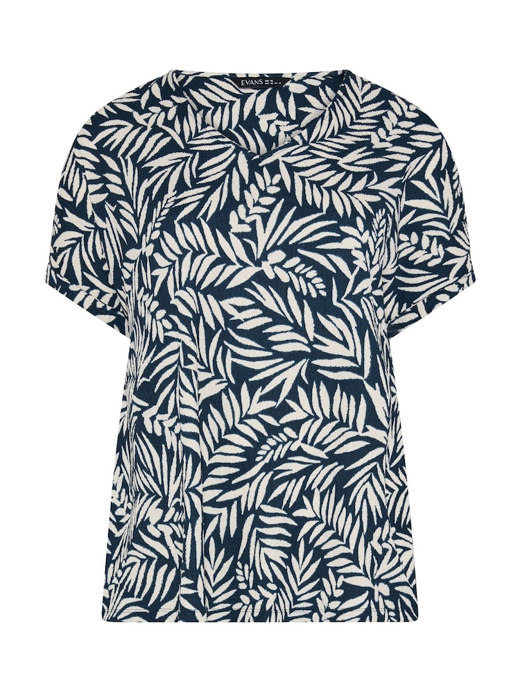 Evans Navy Blue Leaf Print V-Neck Shell Top - Image 5 of 5 Evans Navy Blue Leaf Print V-Neck Shell Top - Image 5 of 5