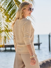 Sosandar Gold Metallic Sequin Mesh Knit V-Neck Jumper - Image 4 of 5