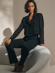 Black Sheer Cropped Blazer - Image 1 of 5