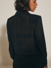 Black Sheer Cropped Blazer - Image 2 of 5