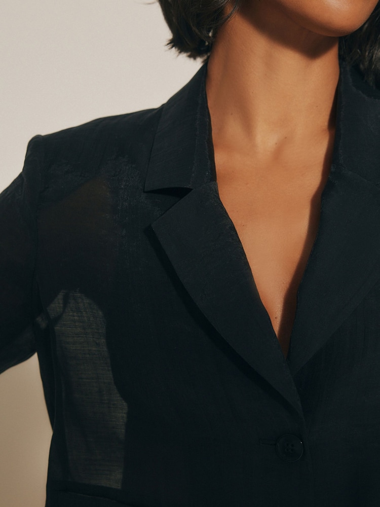 Black Sheer Cropped Blazer - Image 3 of 5