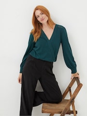 FatFace Green Remi Wrap Top - Image 1 of 5