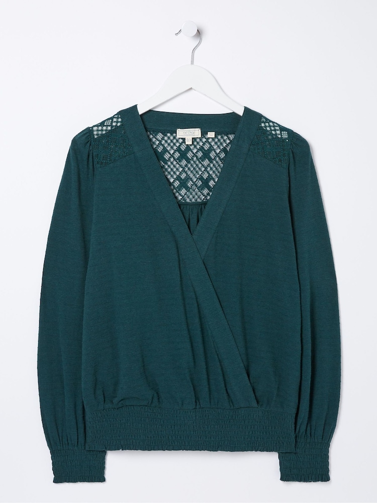 FatFace Green Remi Wrap Top - Image 5 of 5