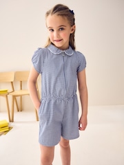 Navy Zip Front Cotton Rich Gingham School Playsuit (3-14yrs) - Image 1 of 8