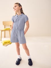 Navy Zip Front Cotton Rich Gingham School Playsuit (3-14yrs) - Image 2 of 8