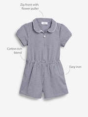 Navy Zip Front Cotton Rich Gingham School Playsuit (3-14yrs) - Image 3 of 8