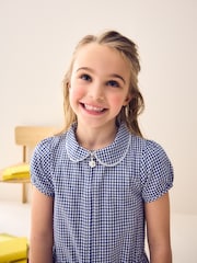 Navy Zip Front Cotton Rich Gingham School Playsuit (3-14yrs) - Image 5 of 8