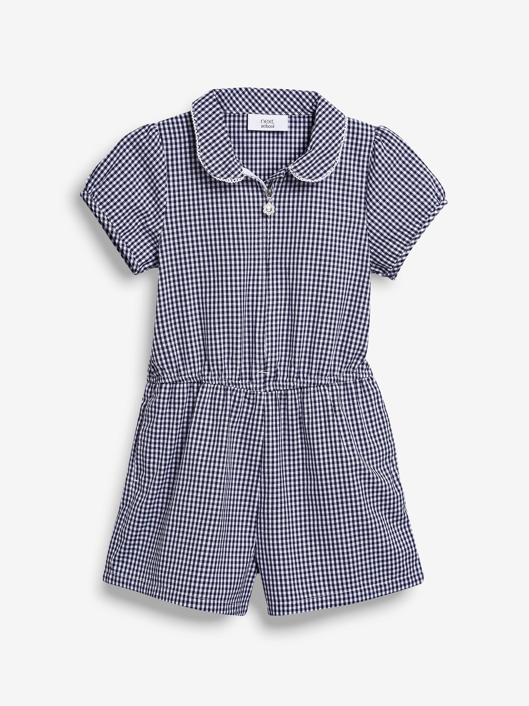 Buy Navy Zip Front Cotton Rich Gingham School Playsuit 3 14yrs from the Next UK online shop