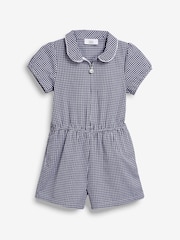 Navy Zip Front Cotton Rich Gingham School Playsuit (3-14yrs) - Image 6 of 8