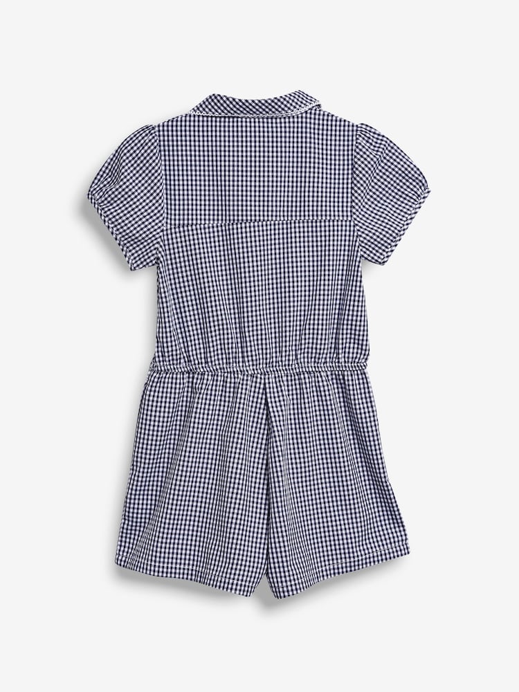 Navy Zip Front Cotton Rich Gingham School Playsuit (3-14yrs) - Image 7 of 8